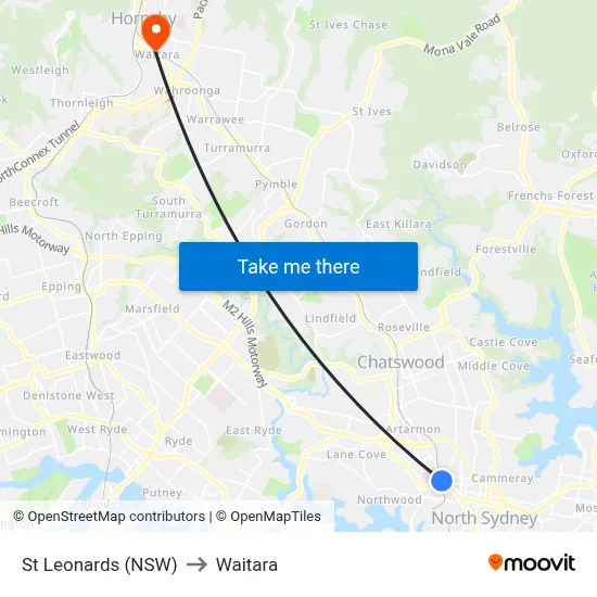St Leonards (NSW) to Waitara map