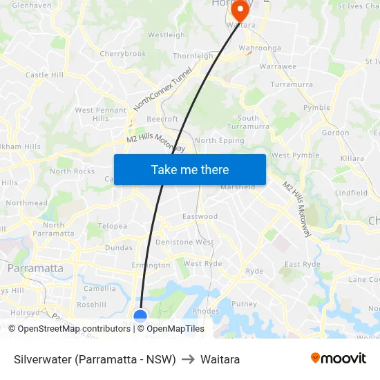 Silverwater (Parramatta - NSW) to Waitara map