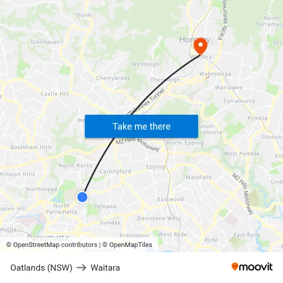 Oatlands (NSW) to Waitara map