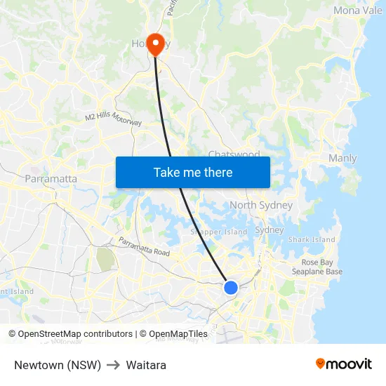 Newtown (NSW) to Waitara map