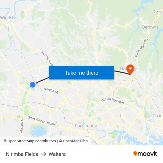 Nirimba Fields to Waitara map