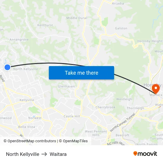 North Kellyville to Waitara map