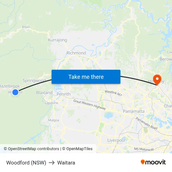 Woodford (NSW) to Waitara map