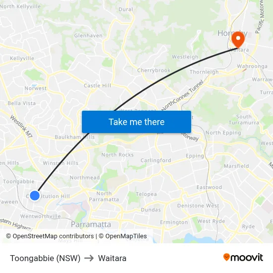 Toongabbie (NSW) to Waitara map