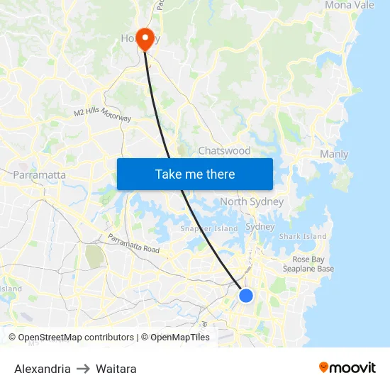 Alexandria to Waitara map