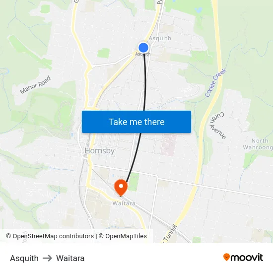 Asquith to Waitara map