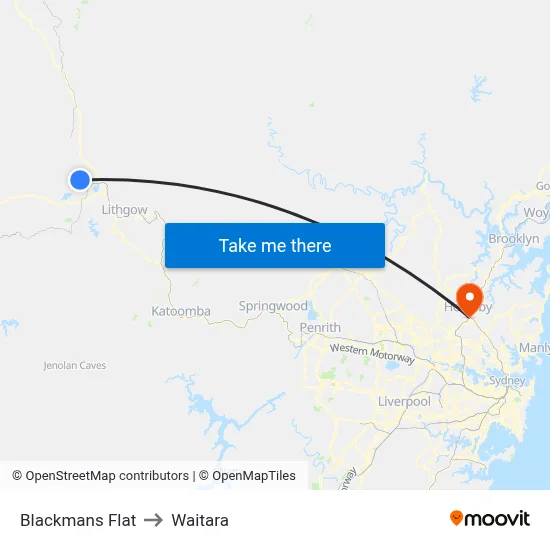 Blackmans Flat to Waitara map