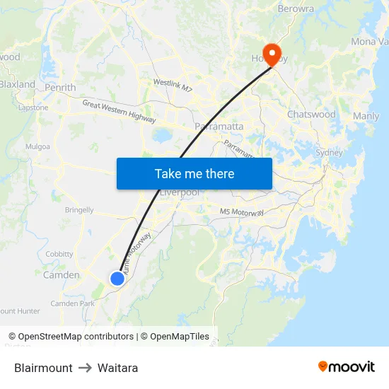 Blairmount to Waitara map
