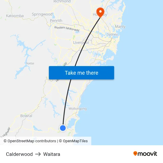 Calderwood to Waitara map