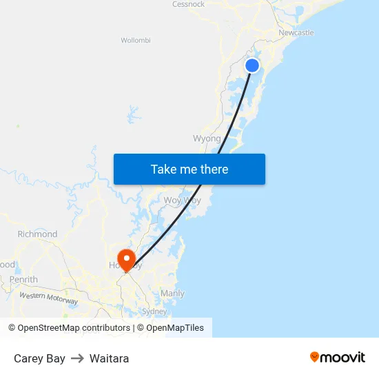 Carey Bay to Waitara map