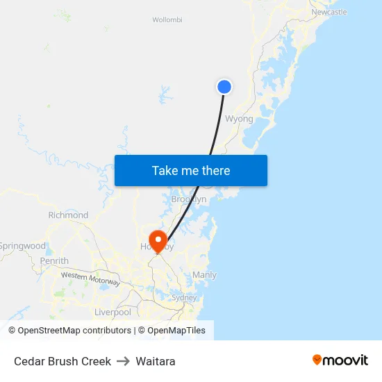 Cedar Brush Creek to Waitara map
