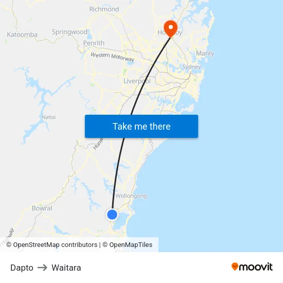 Dapto to Waitara map