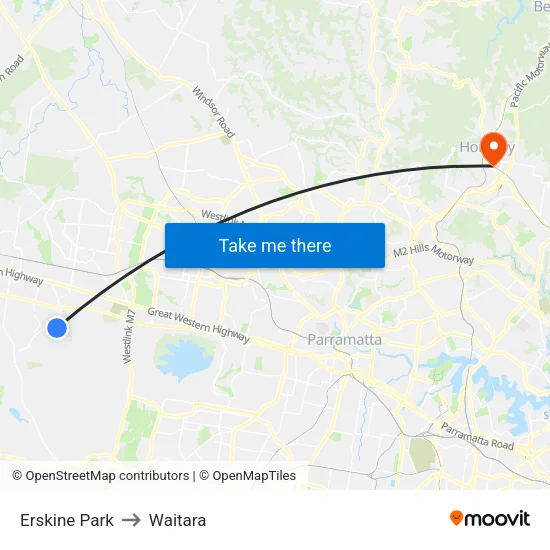 Erskine Park to Waitara map
