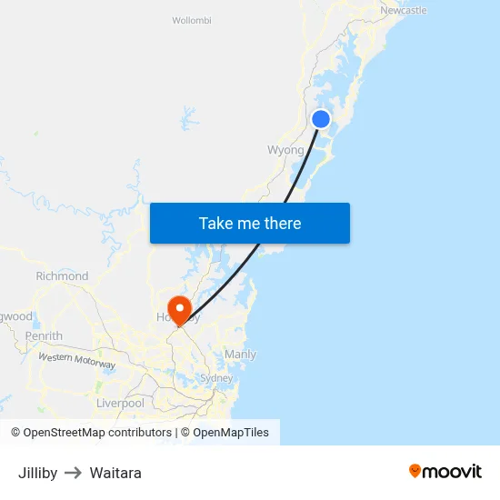 Jilliby to Waitara map