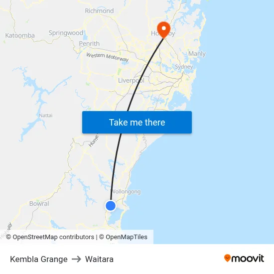 Kembla Grange to Waitara map