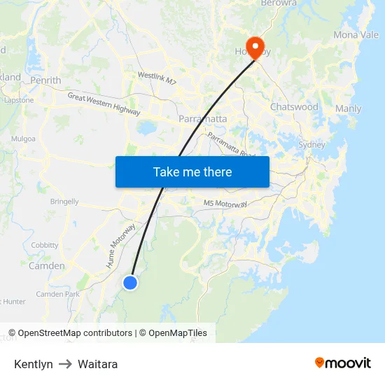 Kentlyn to Waitara map