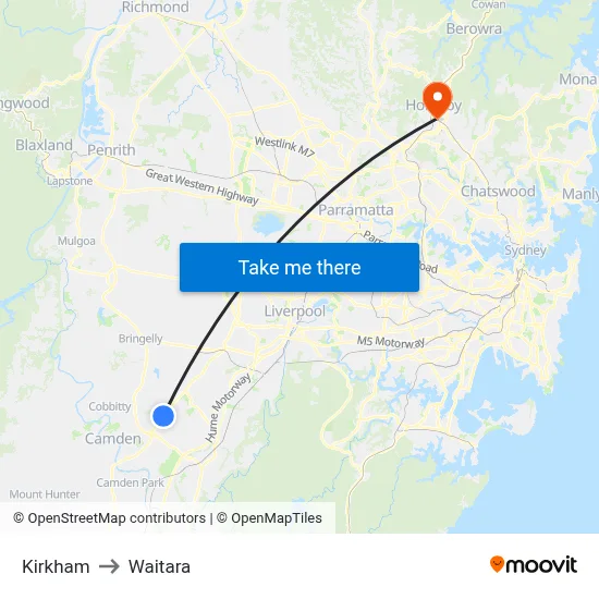Kirkham to Waitara map