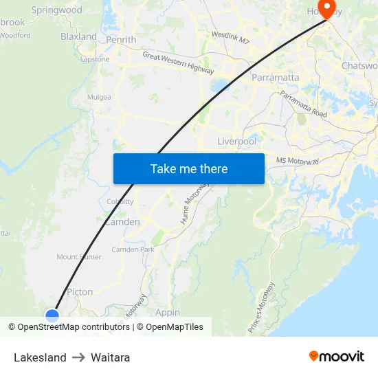 Lakesland to Waitara map