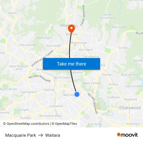 Macquarie Park to Waitara map