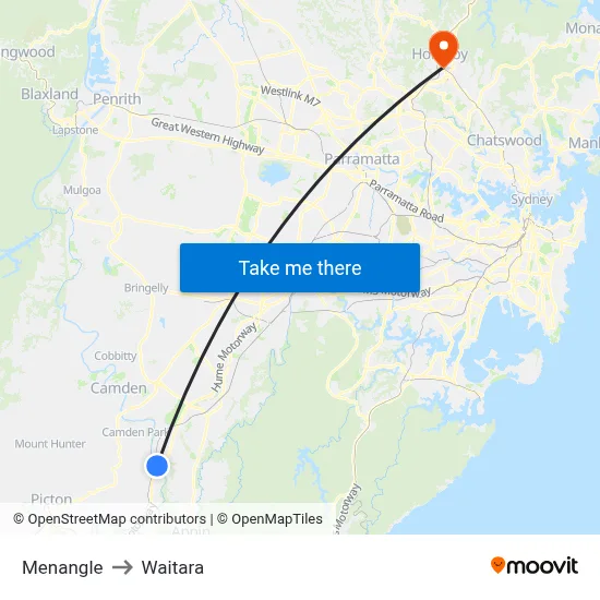 Menangle to Waitara map