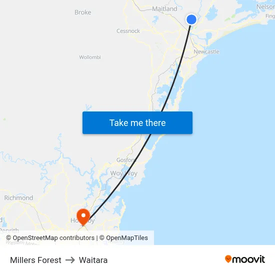 Millers Forest to Waitara map
