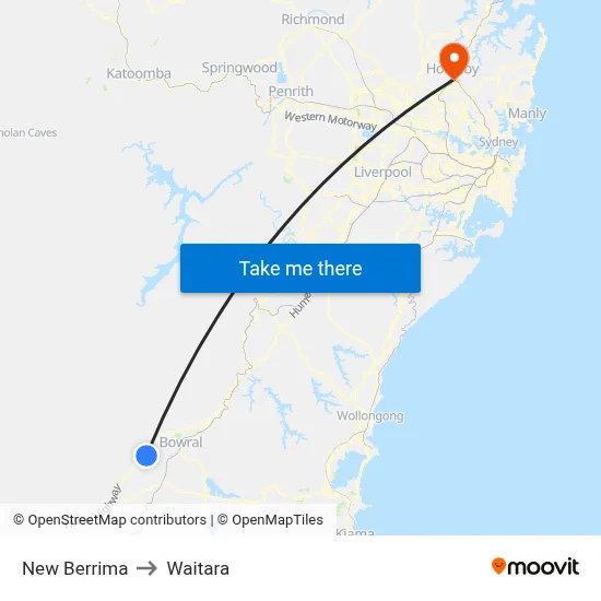 New Berrima to Waitara map