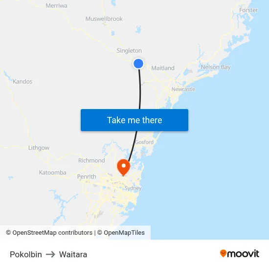 Pokolbin to Waitara map