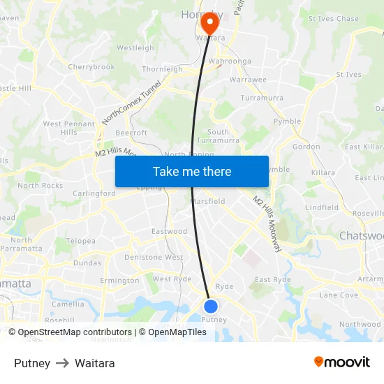Putney to Waitara map