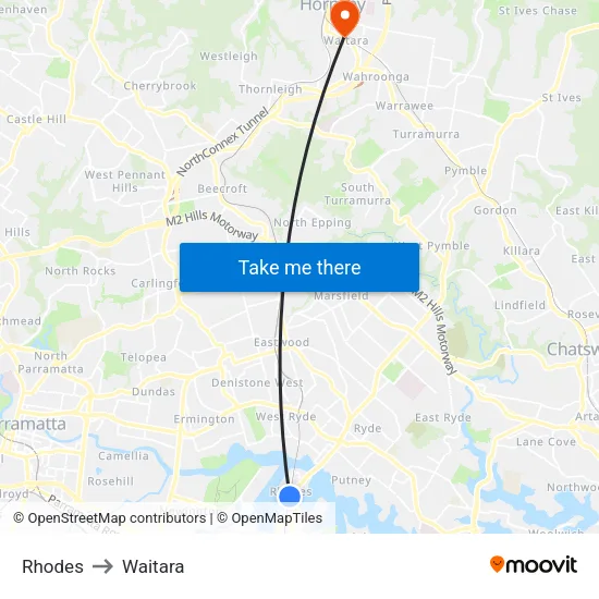 Rhodes to Waitara map