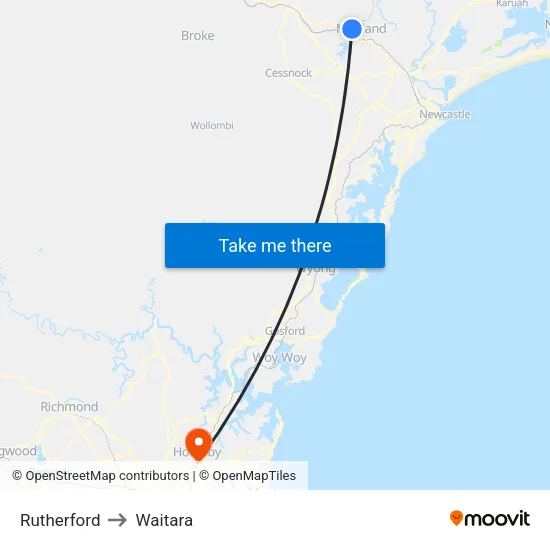 Rutherford to Waitara map