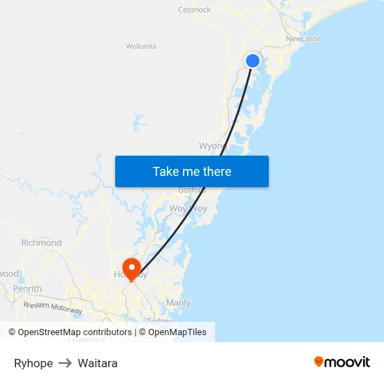 Ryhope to Waitara map