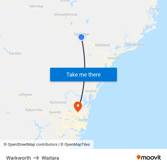 Warkworth to Waitara map