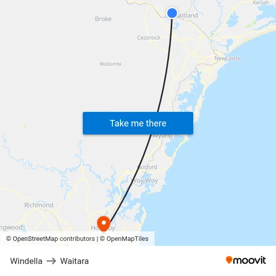 Windella to Waitara map
