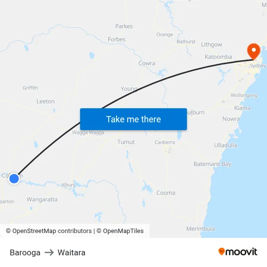 Barooga to Waitara map