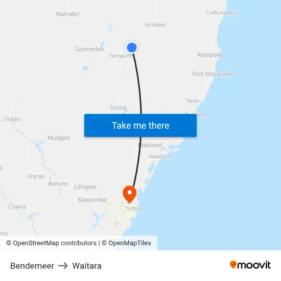 Bendemeer to Waitara map
