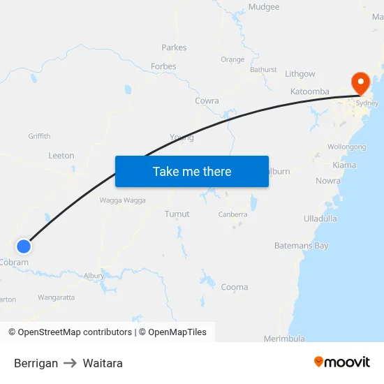 Berrigan to Waitara map