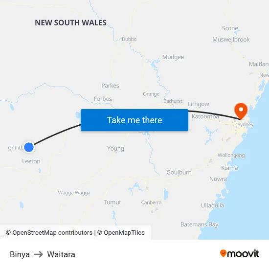 Binya to Waitara map