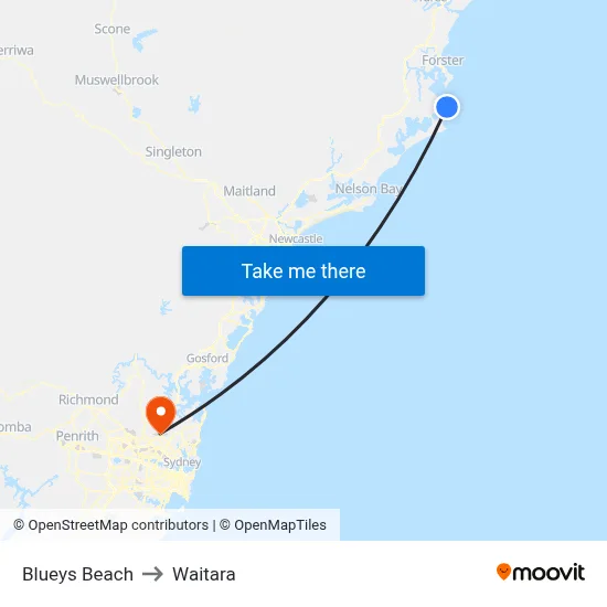 Blueys Beach to Waitara map
