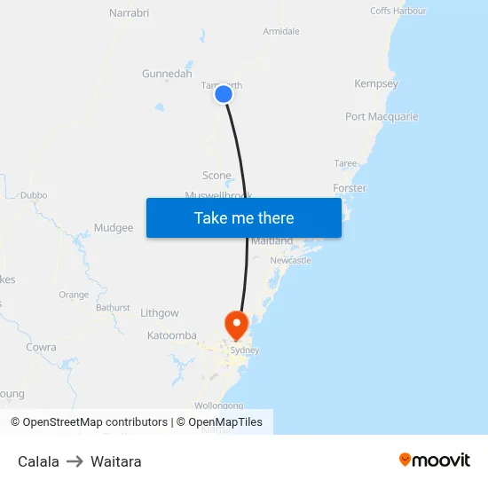 Calala to Waitara map