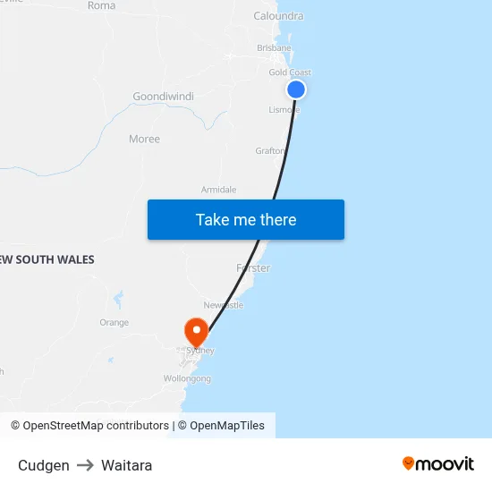 Cudgen to Waitara map