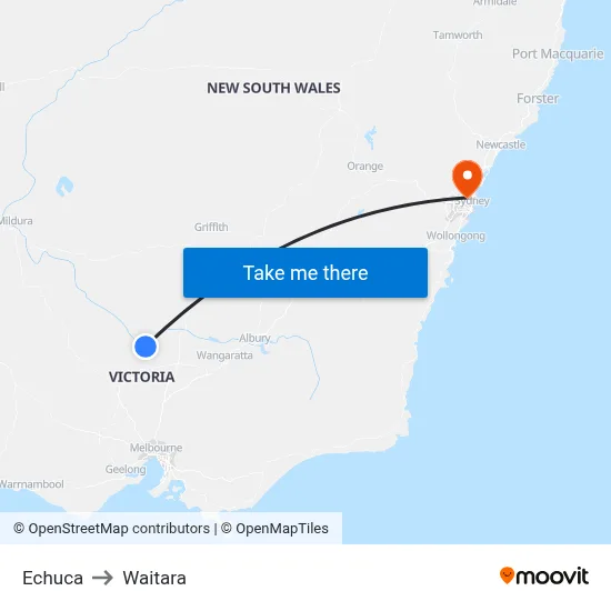 Echuca to Waitara map