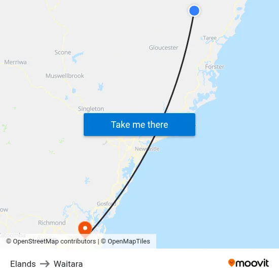 Elands to Waitara map