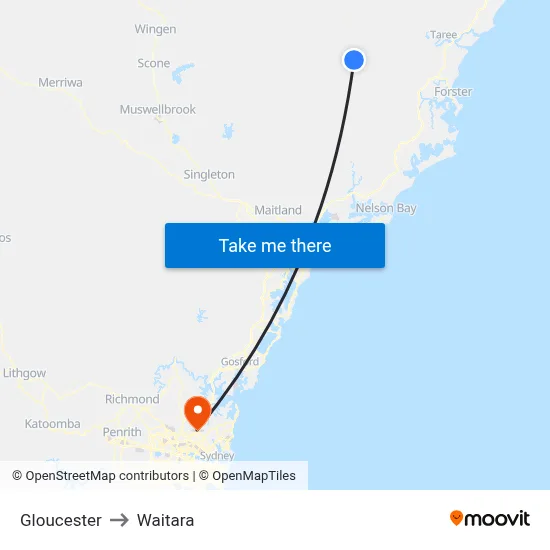 Gloucester to Waitara map