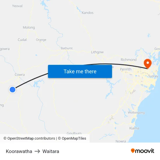 Koorawatha to Waitara map