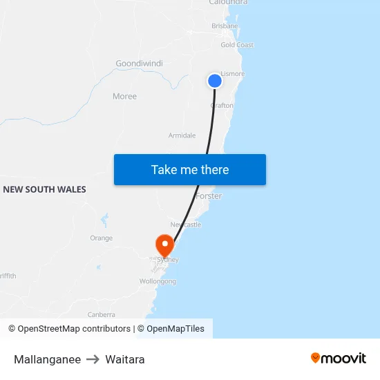 Mallanganee to Waitara map