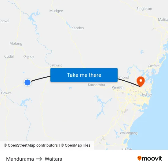 Mandurama to Waitara map