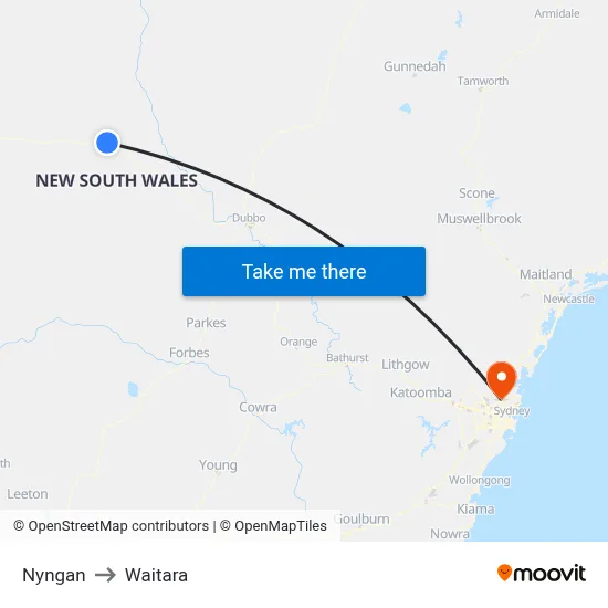 Nyngan to Waitara map