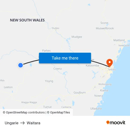 Ungarie to Waitara map