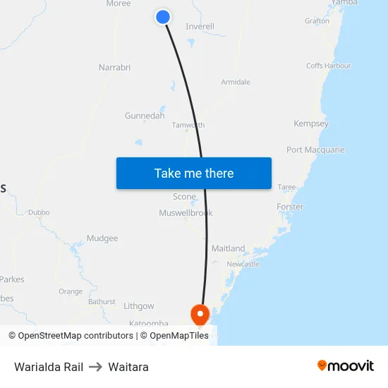 Warialda Rail to Waitara map