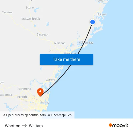Wootton to Waitara map
